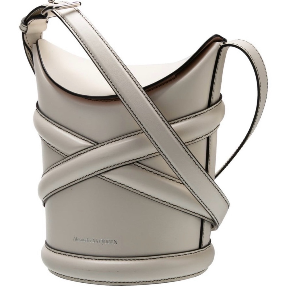 Alexander McQueen Cream Leather Cross-Wrap Bucket Bag